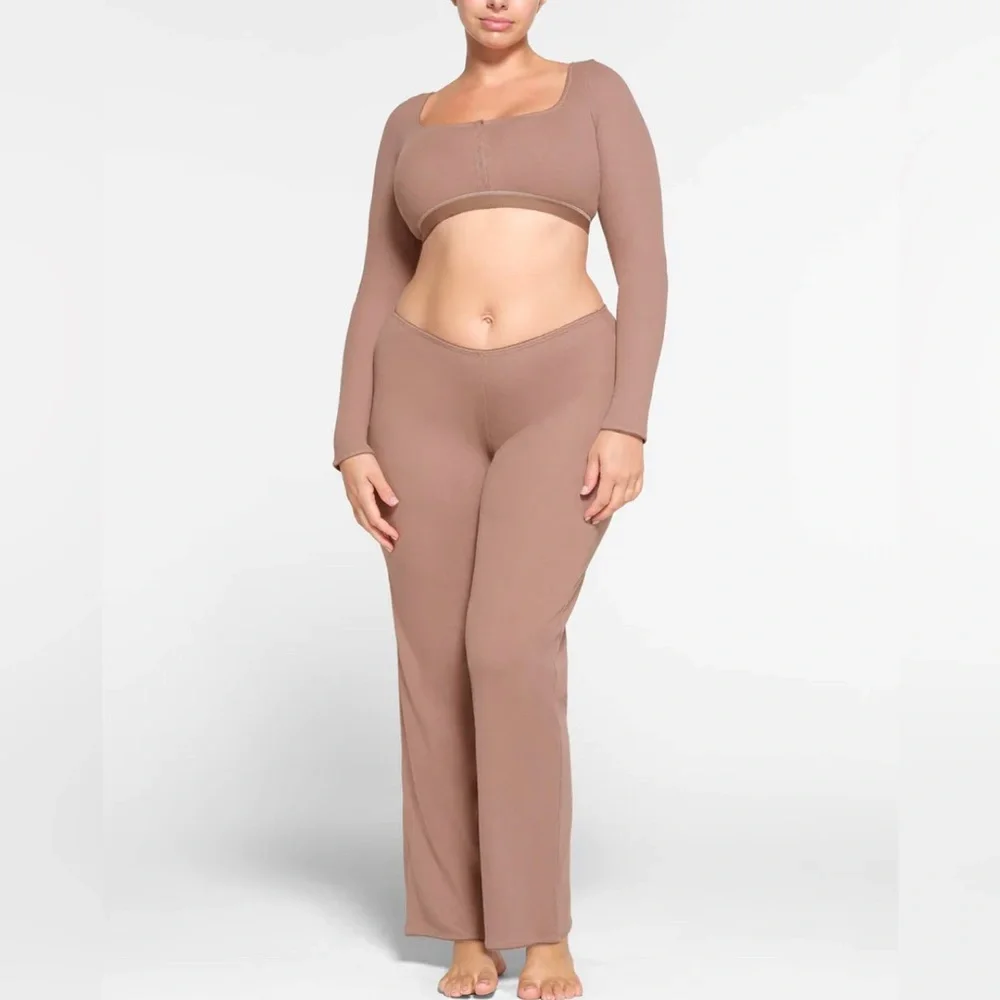 SKIMS Cotton Picot Straight Leg Pants in Umber - Picture 5 of 7
